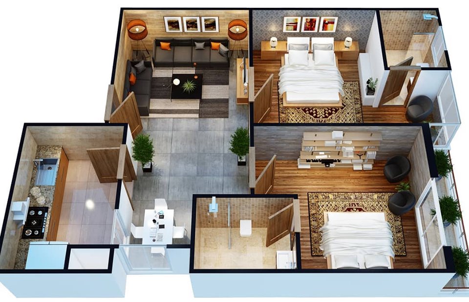 Gulberg Pride 2 Bed Apartment Layout Plan
