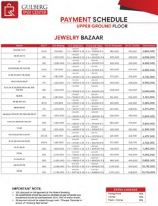 Gulberg Rabi Center Upper Ground Floor Jewelry Bazar Payment Plan