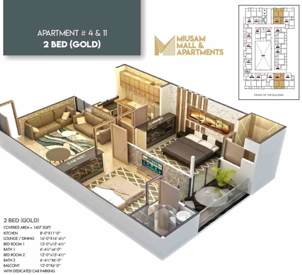 Miusam Mall 2 Bed Gold Apartment 1 Layout