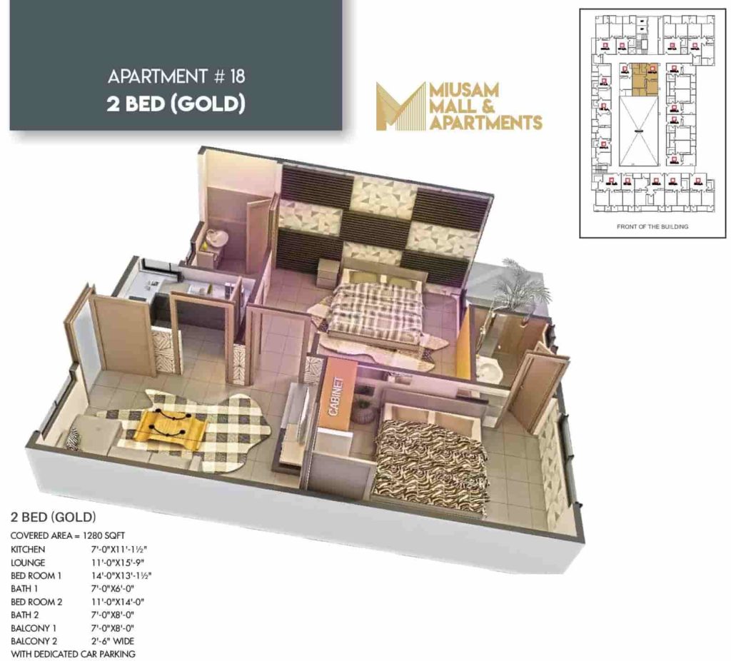 Miusam Mall 2 Bed Gold Apartment 3 Layout
