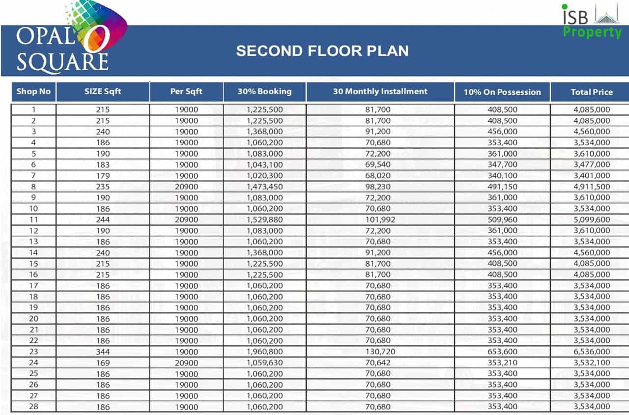 Opal Square 2nd Floor Payment Plan
