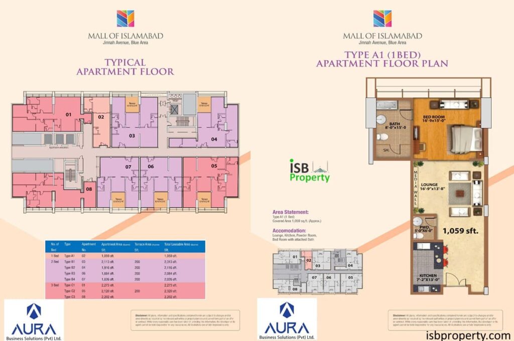Mall of Islamabad 1 Bed Apartment Layout